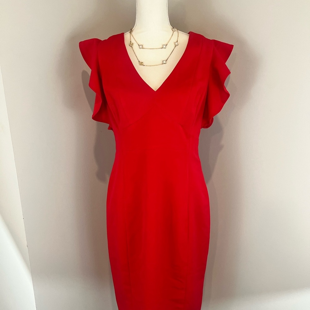 XOXO Red Sheath Dress with Flutter Sleeves for Cocktail Events Size 13/14